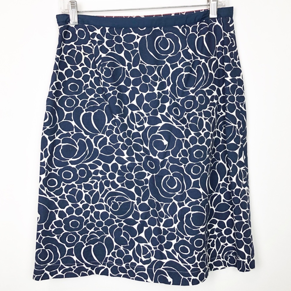 Boden Navy and White Floral A-Line Skirt